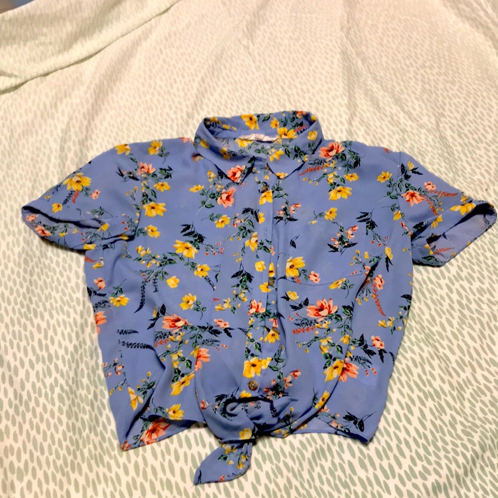 Floral silk button down